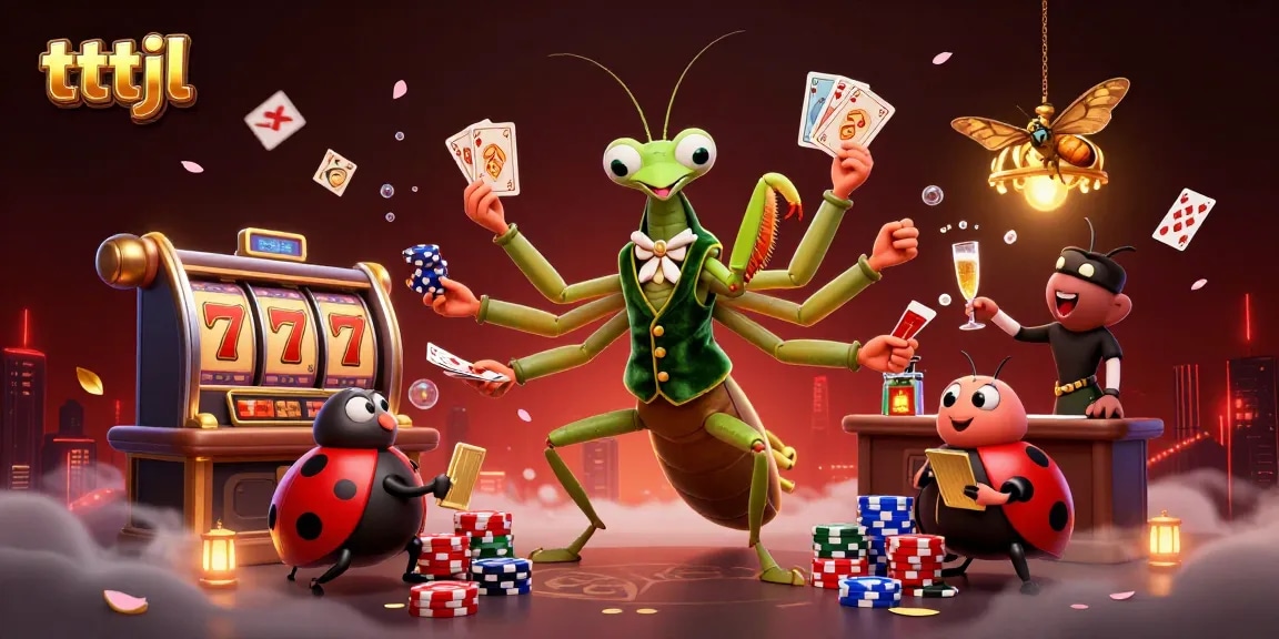 Experience vibrant casino action with tttjl's giant praying mantis dealer and ladybug pit boss.