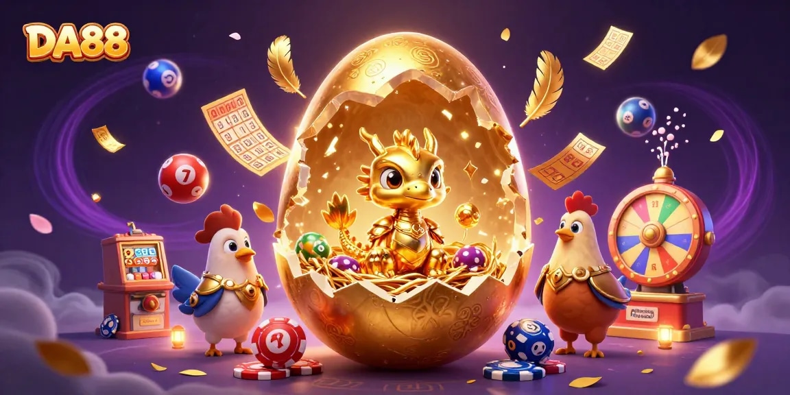 Experience the thrill of DA88 as a golden dragon emerges from a festive casino scene.