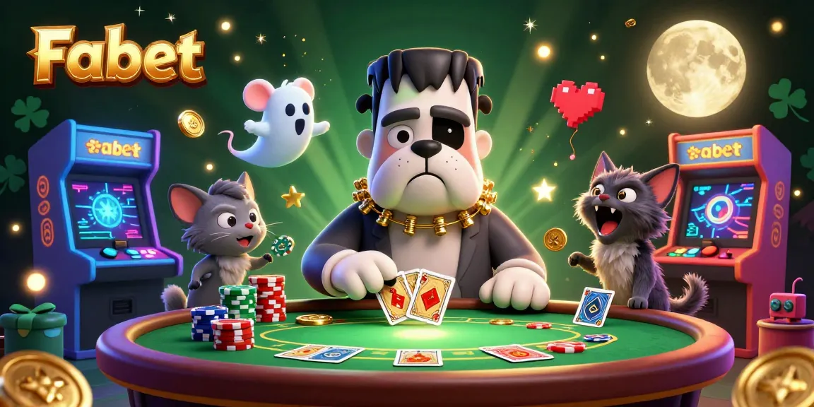 Fabet's thrilling poker scene with a Frankenstein bulldog and ghost mouse creates engaging gameplay.