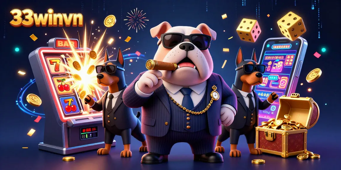 Engage with the 33winvn animated world featuring a bulldog mafia boss and jackpot slot excitement.