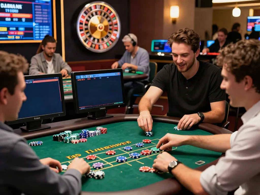 Players immersed in vibrant live casino action at https://ku88v1.com/, showcasing excitement and high-tech gameplay.
