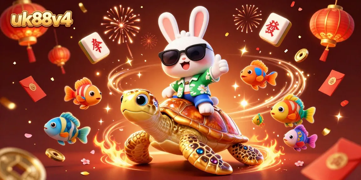Experience the thrill of uk88v4 gaming with vibrant casino illustration featuring a lucky rabbit.