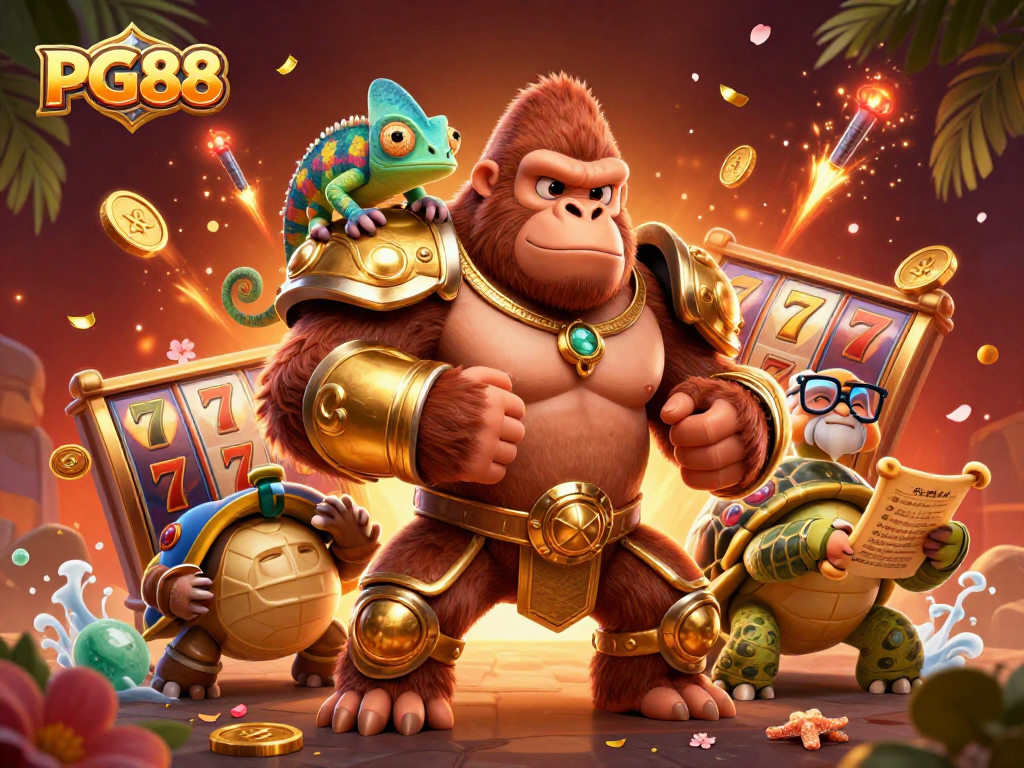 Engage with PG88's captivating casino experience featuring a gorilla king and mystical elements.