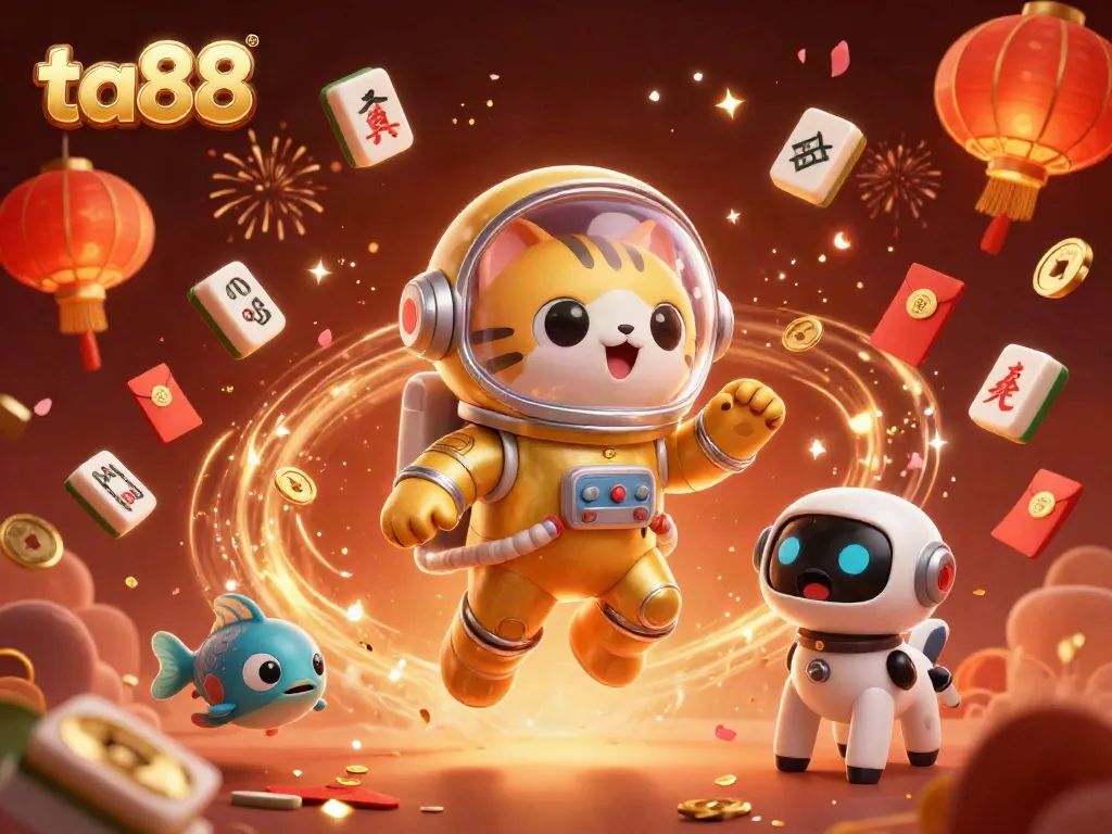 Experience dynamic gaming with ta88 as the cosmic cat astronaut and robo dog explore a golden nebula