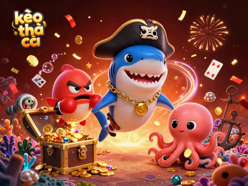 Engage with kèo nhà cái in this vibrant underwater casino adventure featuring a pirate shark and friends.