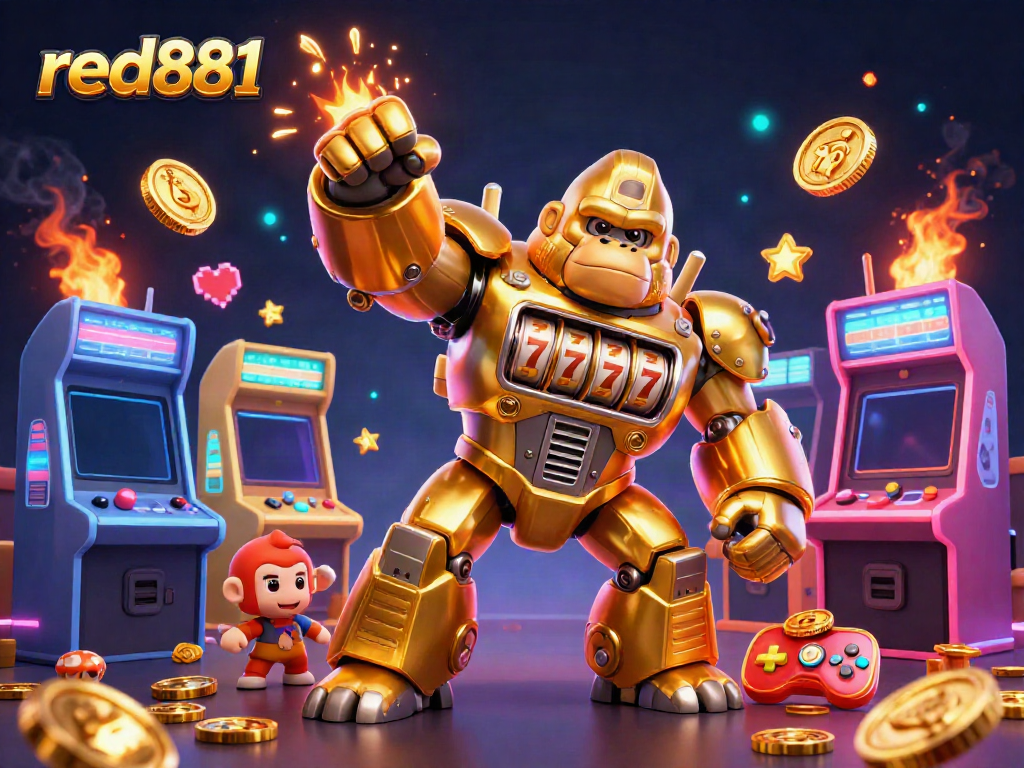 Experience the thrill of gaming with red881's vibrant 3D casino illustration featuring dynamic characters and elements from the gaming world.