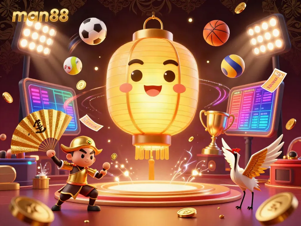 Experience thrilling action at man88 with vibrant casino gaming elements and lucky symbols.