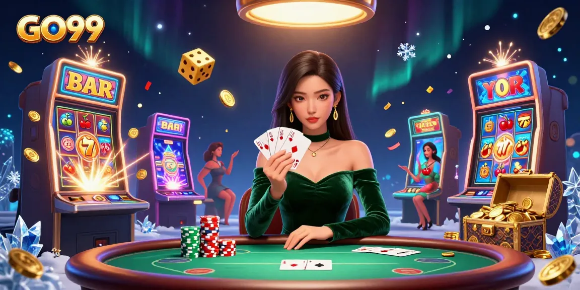 Win big with GO99 at an extraordinary casino scene featuring a focused poker player.