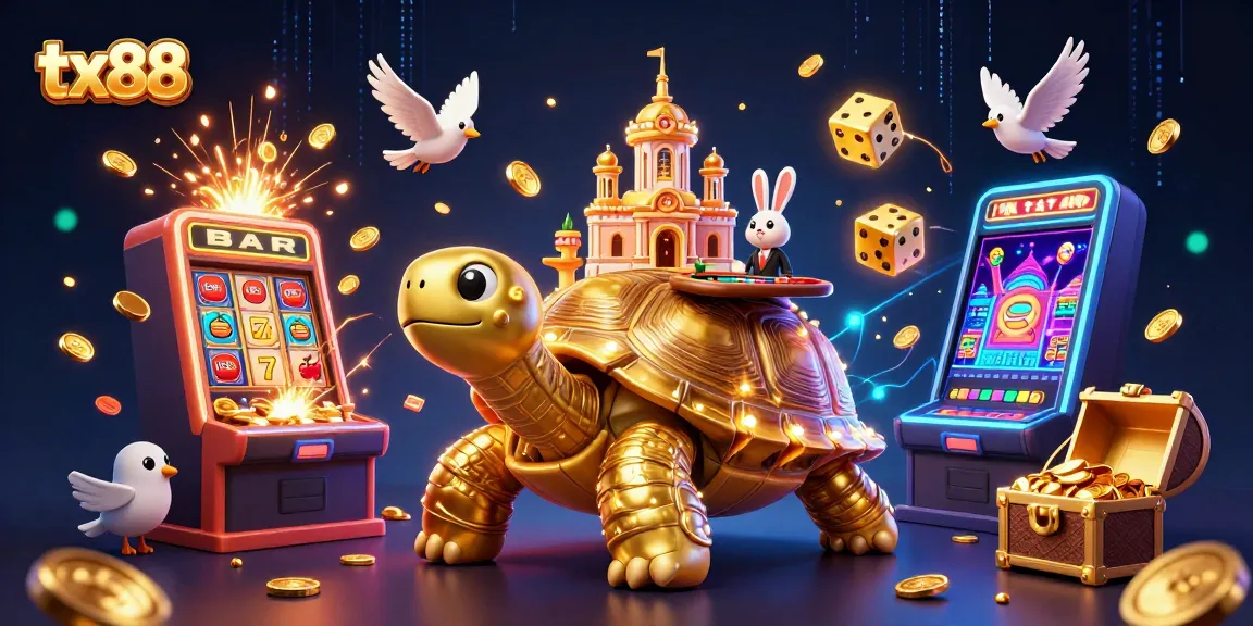 Experience thrilling wins with tx88's vibrant casino-themed 3D illustration featuring iconic characters.