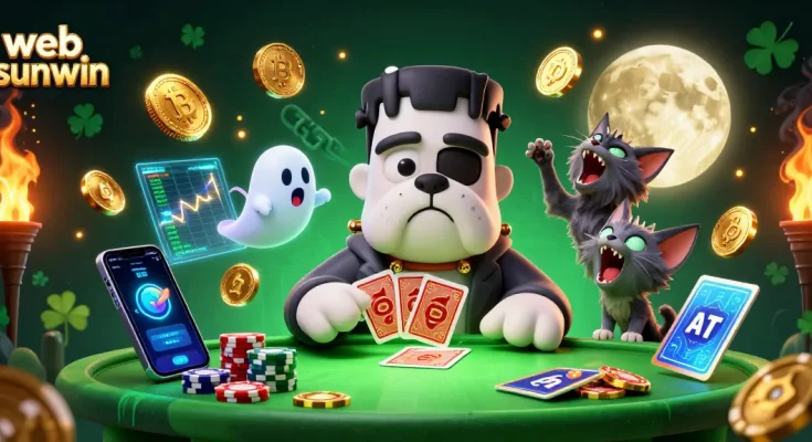 Experience thrilling gaming at web sunwin with a detailed 3D illustration showcasing a lively casino scene.