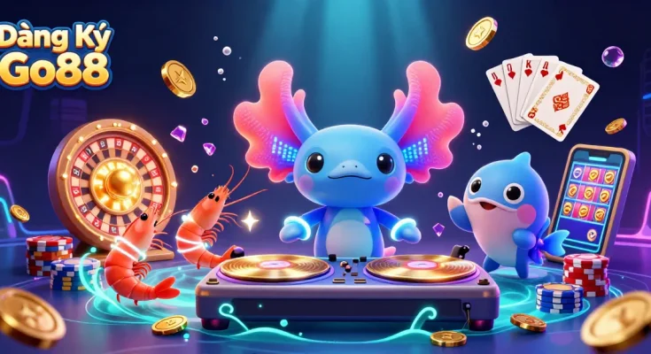 Win big at Đăng Ký Go88 with vibrant underwater casino scene featuring a neon DJ, coins, and games!