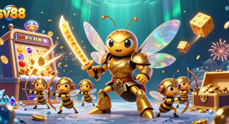 Win big with sv88 in an action-packed casino adventure featuring slot machines and coin explosions.
