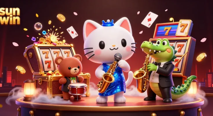 Experience the thrill of winning at sun win's vibrant casino scene with engaging characters and dynamic game elements.