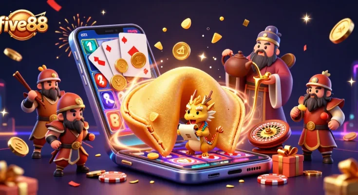 Spin the reels and win big at five88 with our captivating casino scene featuring gold and fortune elements.