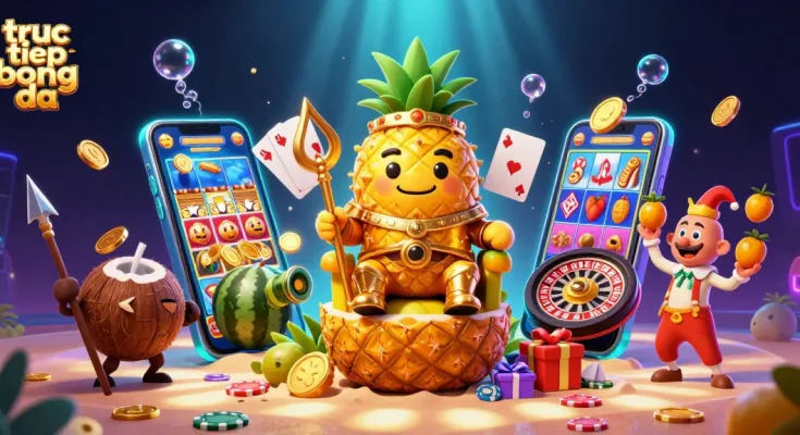 Experience truc tiep bong da action with a golden pineapple king at a vibrant beach casino!