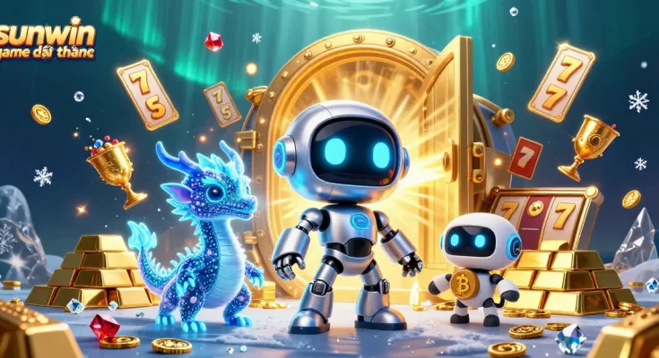 Engage in thrilling gameplay with sunwin game đổi thưởng, featuring vibrant 3D characters in a rich casino backdrop.